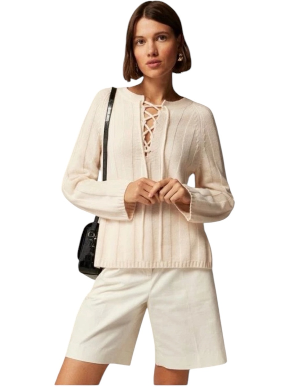 NWT J. Crew Collection Cashmere Lace-Up Beach Sweater Pullover Beige XS FLAWED